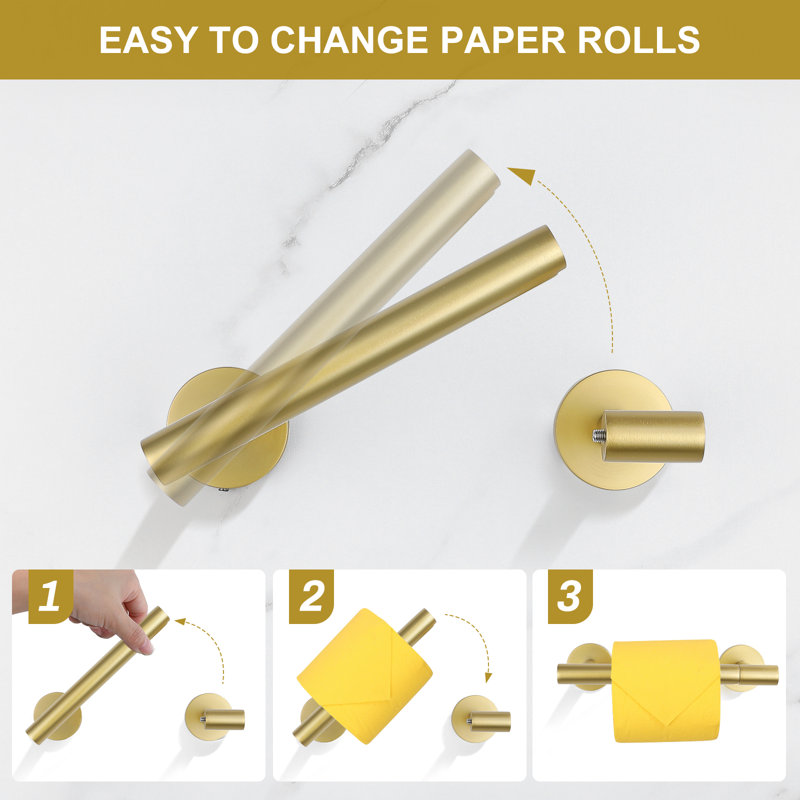 Wall Mounted Toilet Paper Holder, Brushed Gold