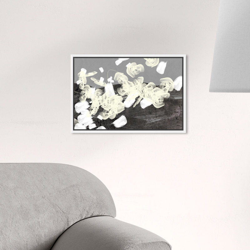 Pétales abstraits sur l’eau-peinture, Cadre blanc, H 20 po x l 30 po x P 1,5 po
