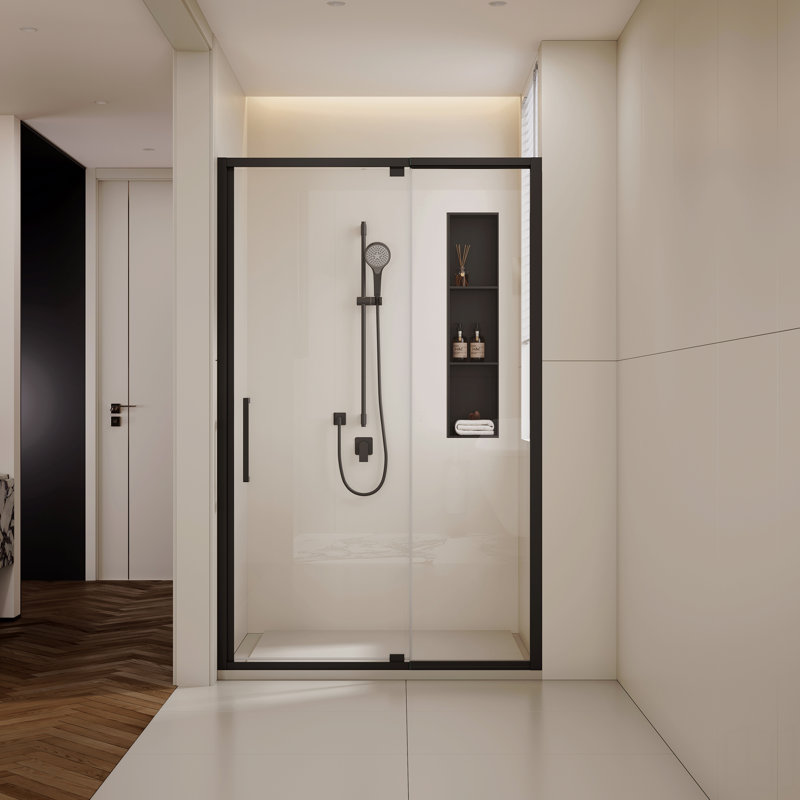 Scalable Adjustable Frame Shower Door With 1/4"(6Mm) Clear Tempered Glass,Transparent Safety Film For Glass,Aluminium Alloy