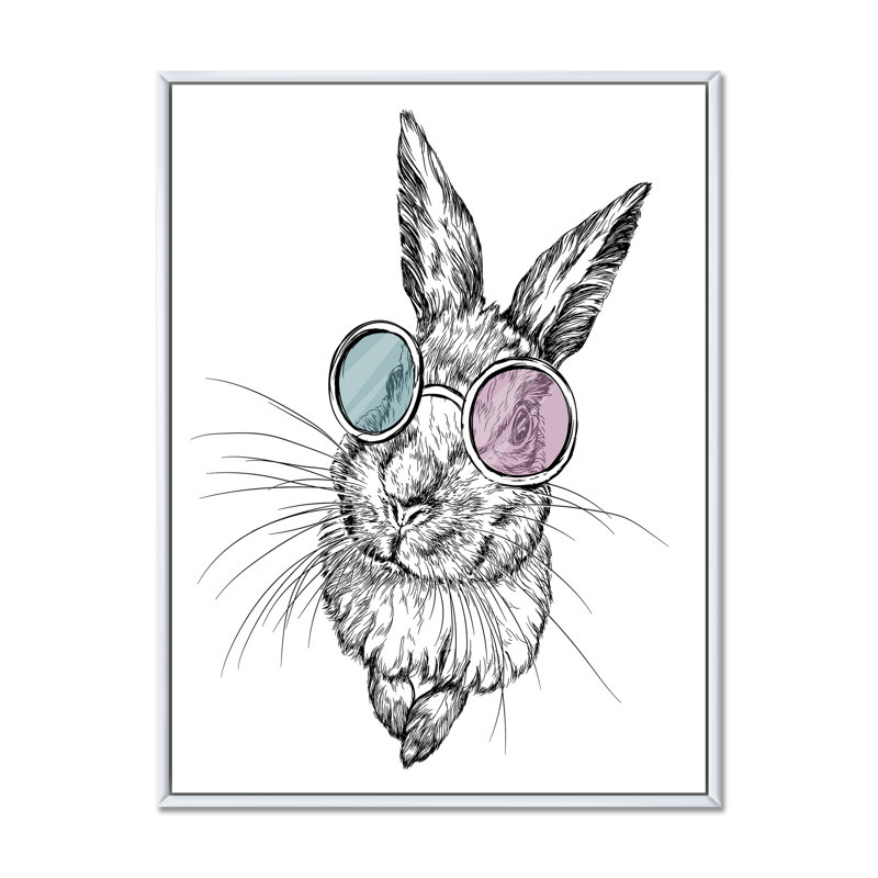 Mignon lapin dans des verres - Impression sur toile, H 20 po x l 12 po, Cadre flottant blanc