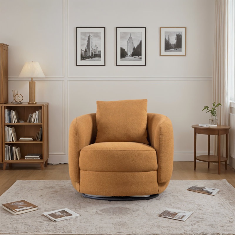Opal Upholstered Swivel Accent Chair, Yellow Teddy
