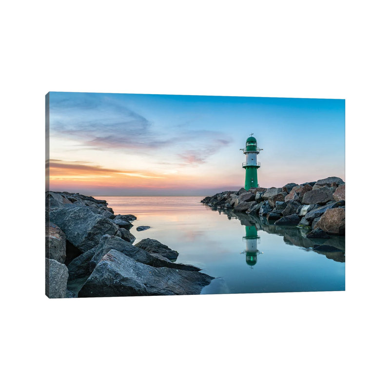 Lighthouse Westmole At Sunset, Warnemünde, Mecklenburg-Vorpommern, Germany by Jan Becke - Wrapped Canvas Gallery-Wrapped Canvas Giclée