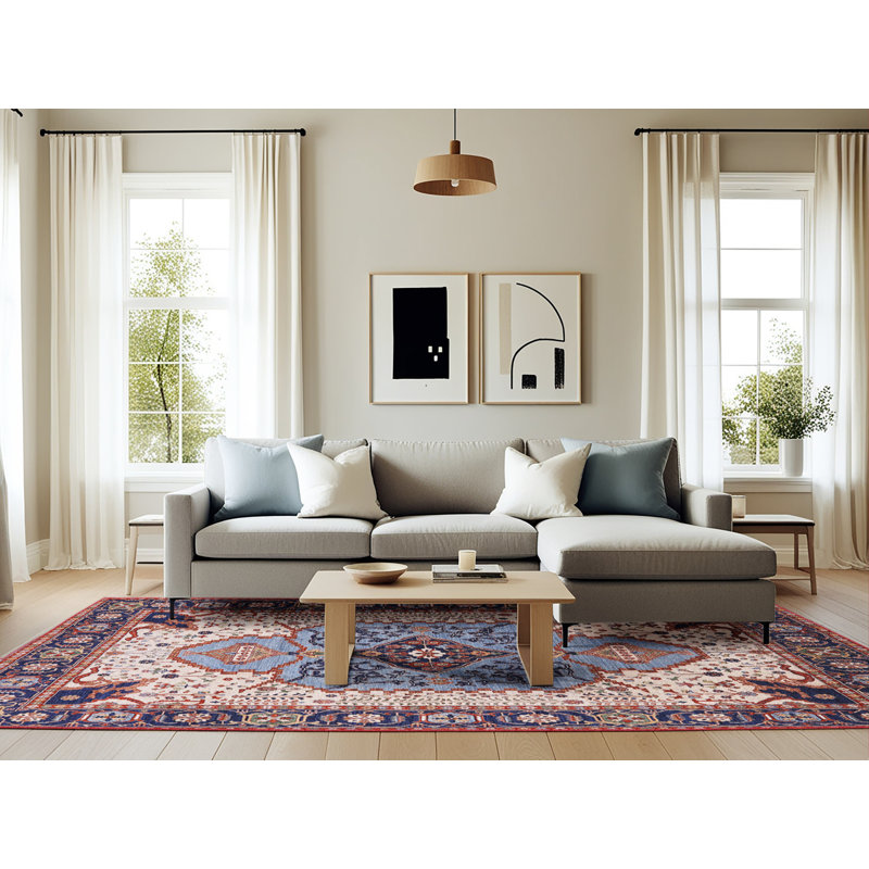 Tapis oriental bleu / beige, Rectangle 6 pi x 9 pi