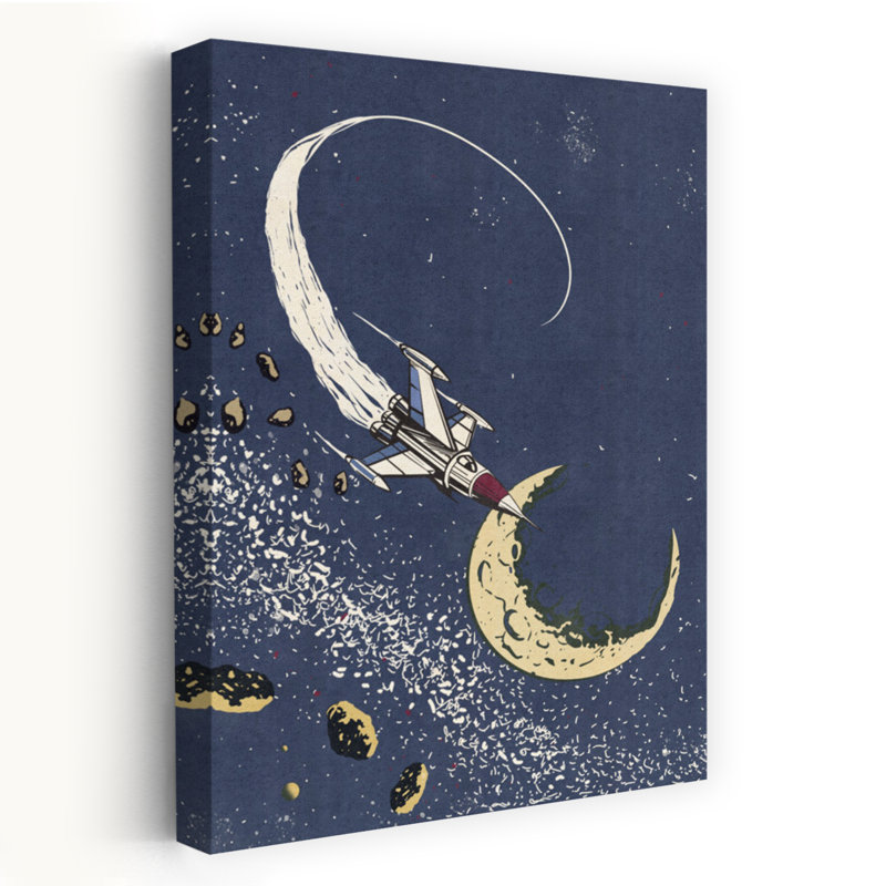«Spaceship Lunar Adventure Retro Vintage Abstract Landscape Nature», reproduction d'art mural, 48" H x 32" W