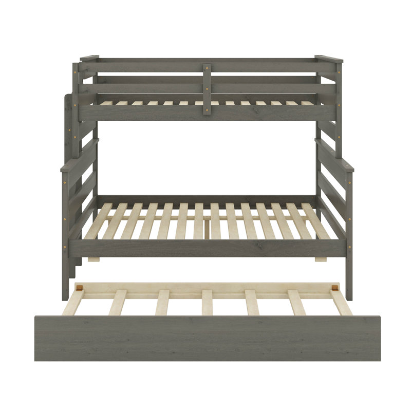 Wood Twin Over Full Bunk Bed With Trundle, Gray