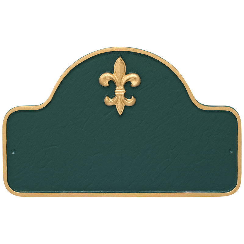 Plaque d’adresse murale sur 1 ligne fleur de lis, Vert chasseur / Or, Oui