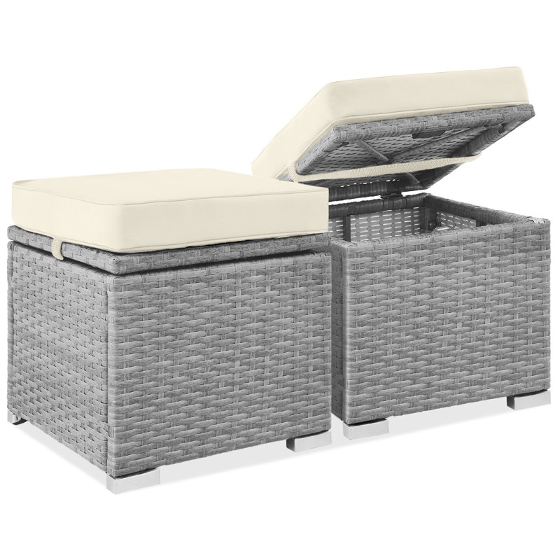 Ensemble de 2 repose-pieds en osier, meubles polyvalents avec coussins amovibles - crème / gris, Crème, Gris