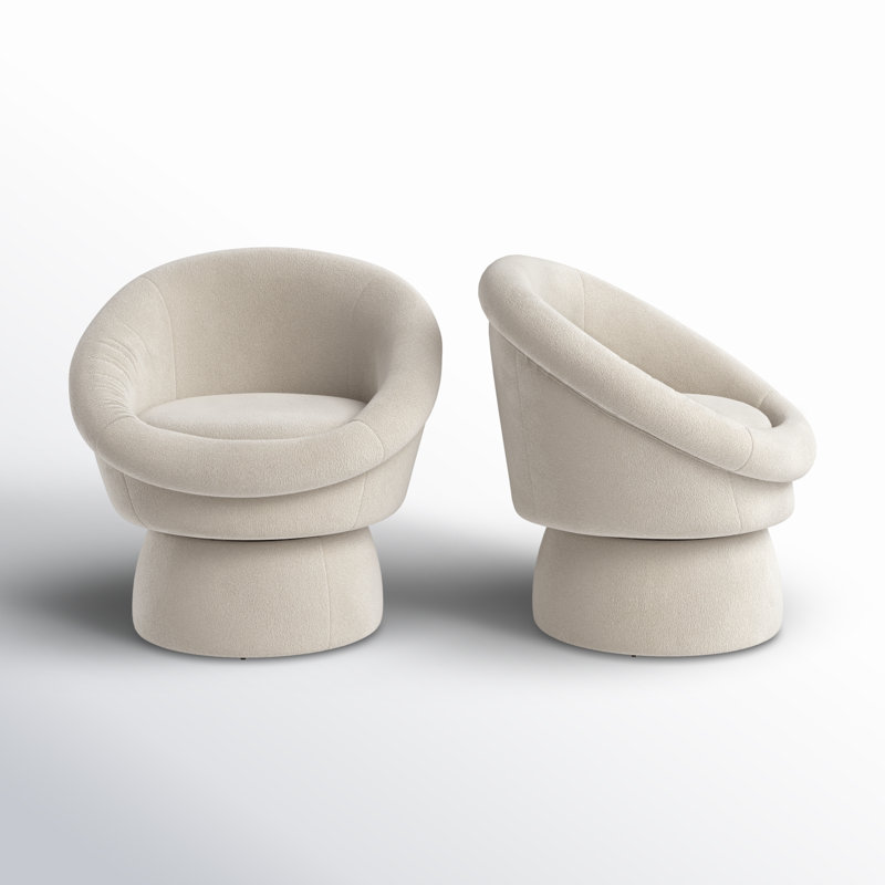 Fauteuil demi-tonneau pivotant rembourré Kizzie, Ivoire ivoire