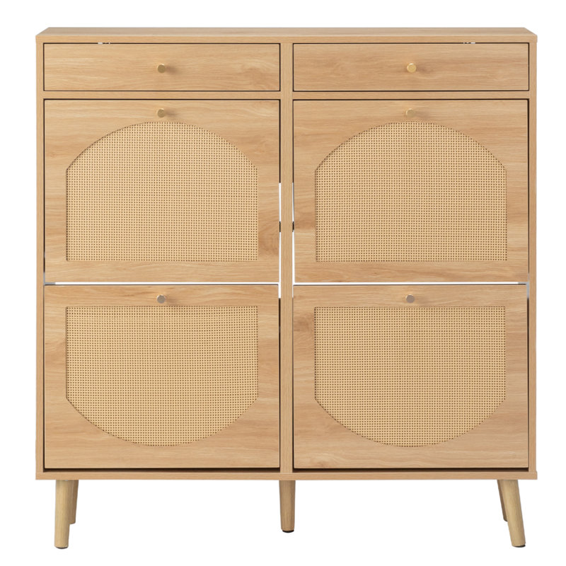 Armoire de rangement à chaussures en rotin avec tiroir, H 43,3 po x l 41,3 po x P 9,5 po, Brun