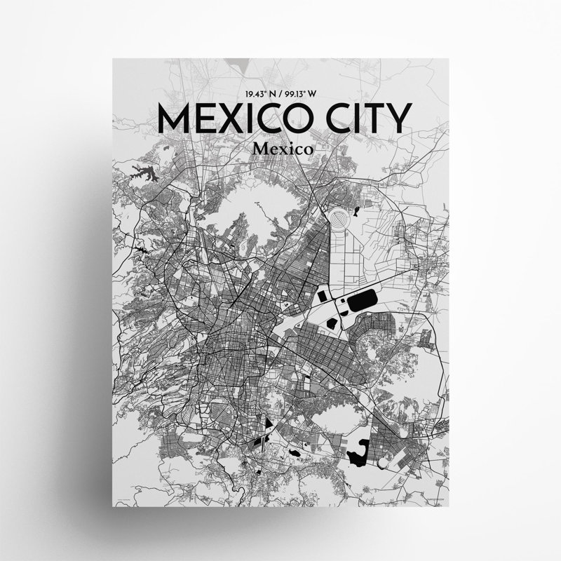 Mexico City Map In Ink - No Frame Print, 24cm H x 18cm W x 0.05cm D