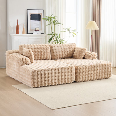 93" Velvet King Size Chaise Lounge Sofa Bed Sleeper Sofa with Dual Mattress