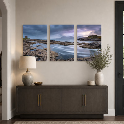 Ensemble de 3 toiles murales représentant des paysages côtiers, idéales pour la décoration du salon et de la chambre.