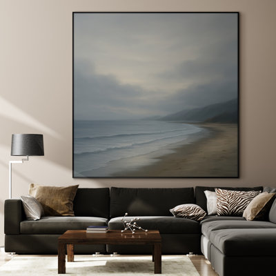 Très grande reproduction d'art sur tissu - Bord de mer côtier doux avec de douces vagues, décoration murale pour le salon ou la chambre à coucher - «Assemblage requis du cadre (cadre non fini)»