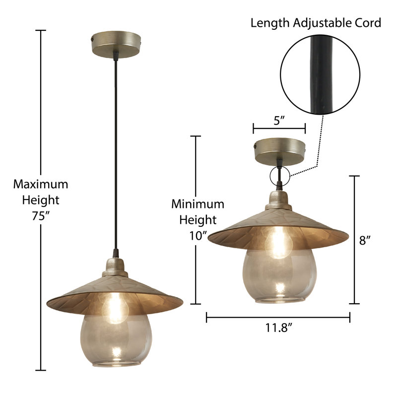 Virna 11.8"W 1-Light Glass and Metal Pendant