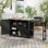 Îlot de cuisine d'extérieur 78,3 po avec table pliable et poubelle inclinable Ettie
