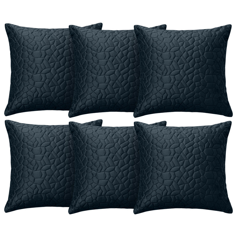 Aspire Homeware Geometric Square Velvet Cushion Covers, Navy, Pack of 6