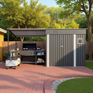 12x4ft 2-in-1 Lean To Shed With Attached Hardtop Gazebo