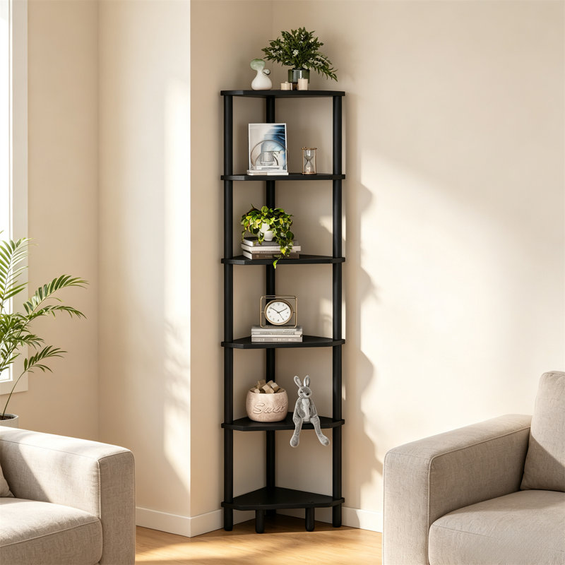 6-Tier Corner Shelf, Narrow Display Stand, Corner Bookshelf, Noir