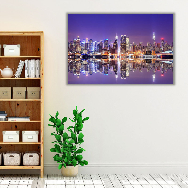 New York City Skyline pendant la nuit - reproduction d'art sur toile, H 40 po x l 60 po