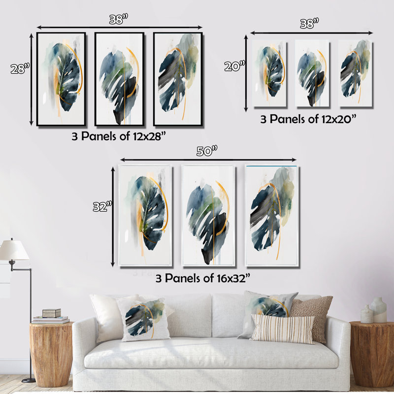Green Green Philodendron Leaf - 3 pièces, Toile tendue, H 40 po x l 60 po