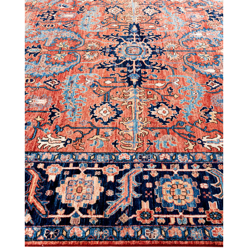 Hand-Knotted Red Geometric Wool 8' x 10' Area Rug