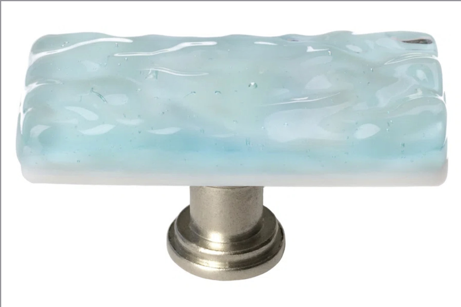 Glacier Skinny Rectangular Cabinet Knob, Satin Nickel, Light Aqua