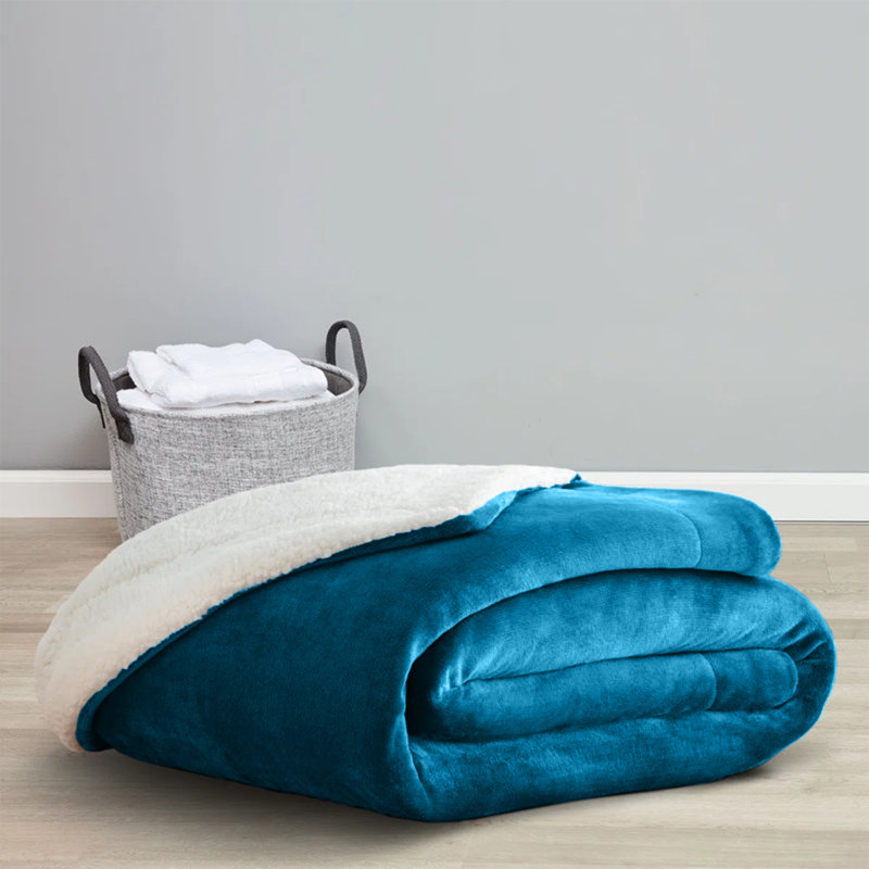 Reversible Soft Sherpa Fleece Fur Thick Dual Sided Blanket Throw, 200cm x 240cm, Teal