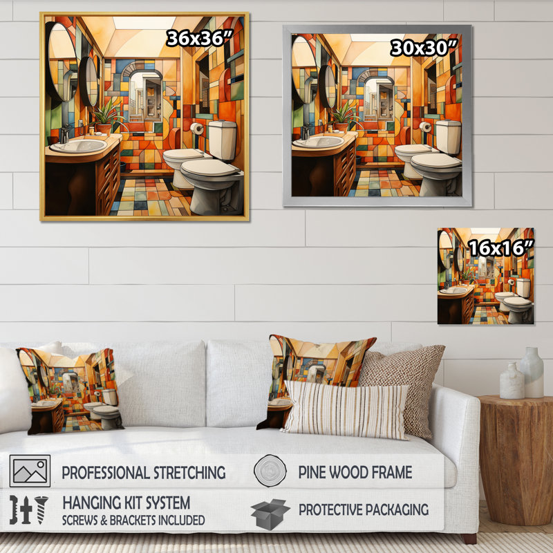 " Toilet Playful Patterns III ", Gold Single Picture Framed, 30" H x 30" W x 1" D