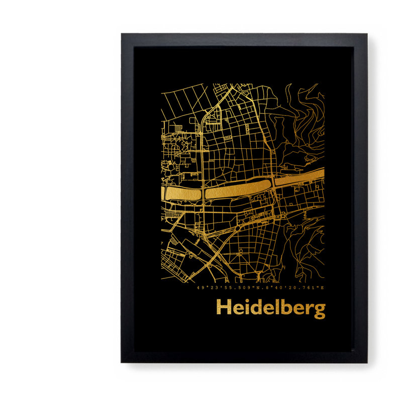 Heidelberg Map - Single Picture Frame Print, 42.5cm H x 32.5cm W x 3.5cm D