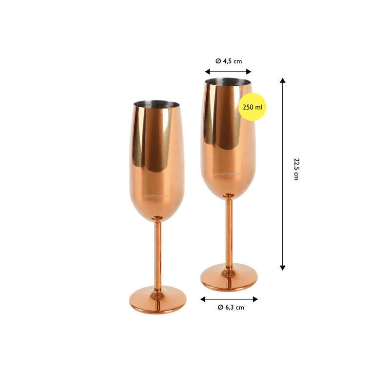 Echtwerk Sektglas, Champagnerglas, Sektkelche aus Edelstahl, Partygläser für Hochzeit/ Geburtstag/ Picknick, 250 ml, Copper