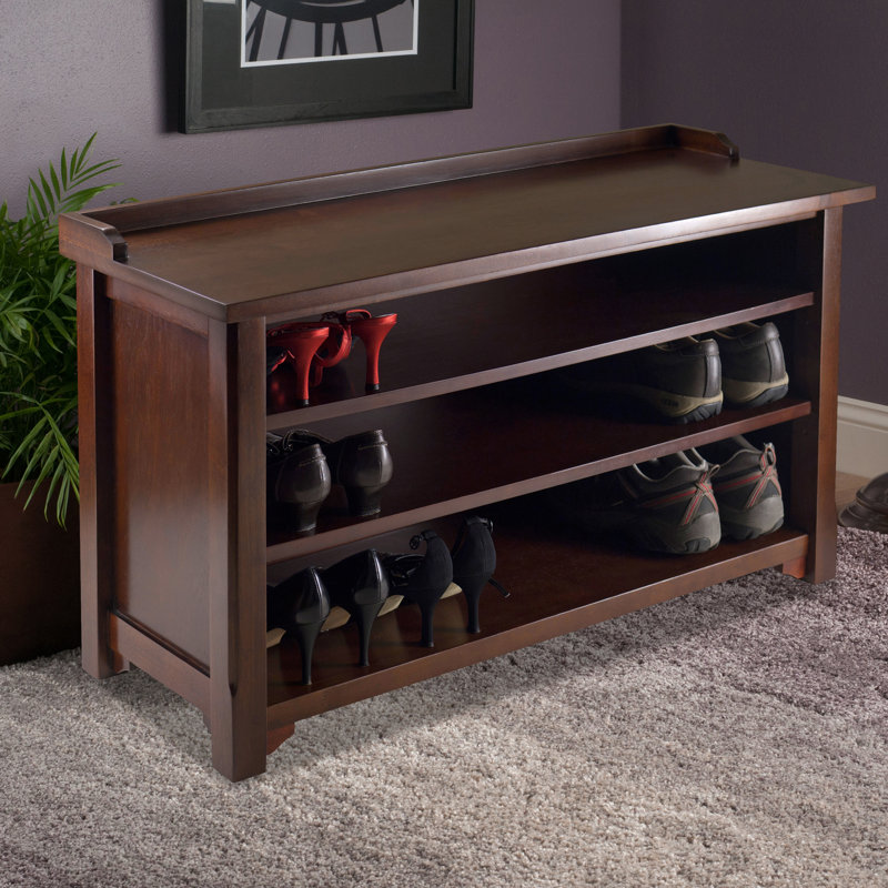 Dayton Bench in Walnut Brown Finish With 3-Shelf Storage, 21.96'' H X 39.87'' W X 14.17'' D