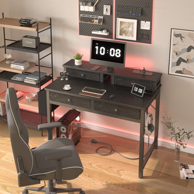 Petit bureau d'ordinateur avec tiroirs et support de moniteur