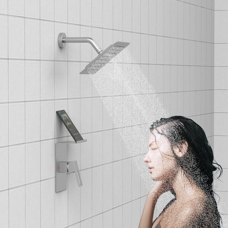 Shower Faucet With Storage Rack 8Inch Rain Shower Head Shower Decoration Kit With Single Spray Shower Head Shower Faucet Set Complete Brushed Nickel