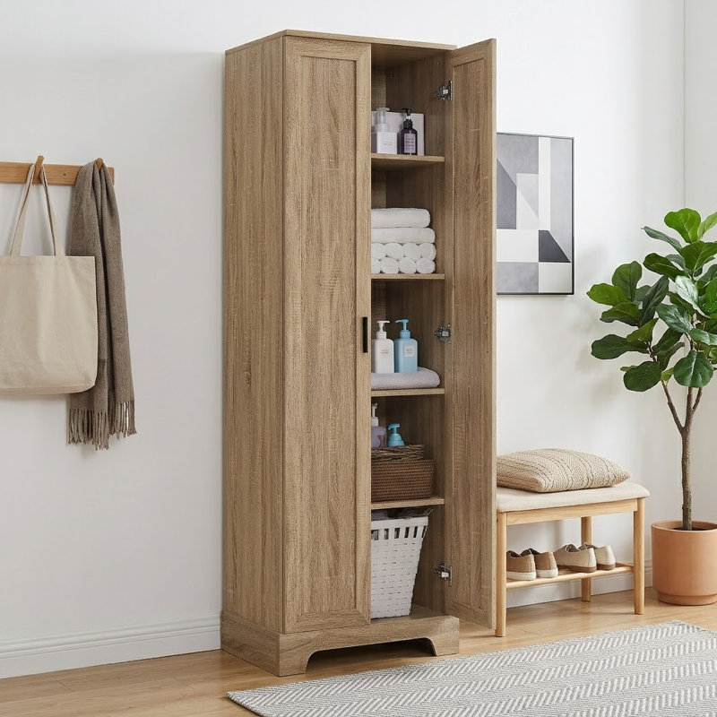 Axeel Freestanding 2-Doors Bathroom Storage Cabinet Linen Cabinet, Brown