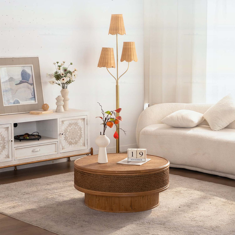 Table basse ronde ronde avec couvercle rabattable