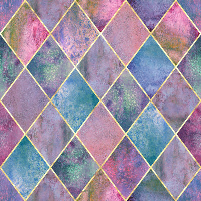 Fulp Argyle, aquarelle géométrique sur toile par Olga_Z, peinture