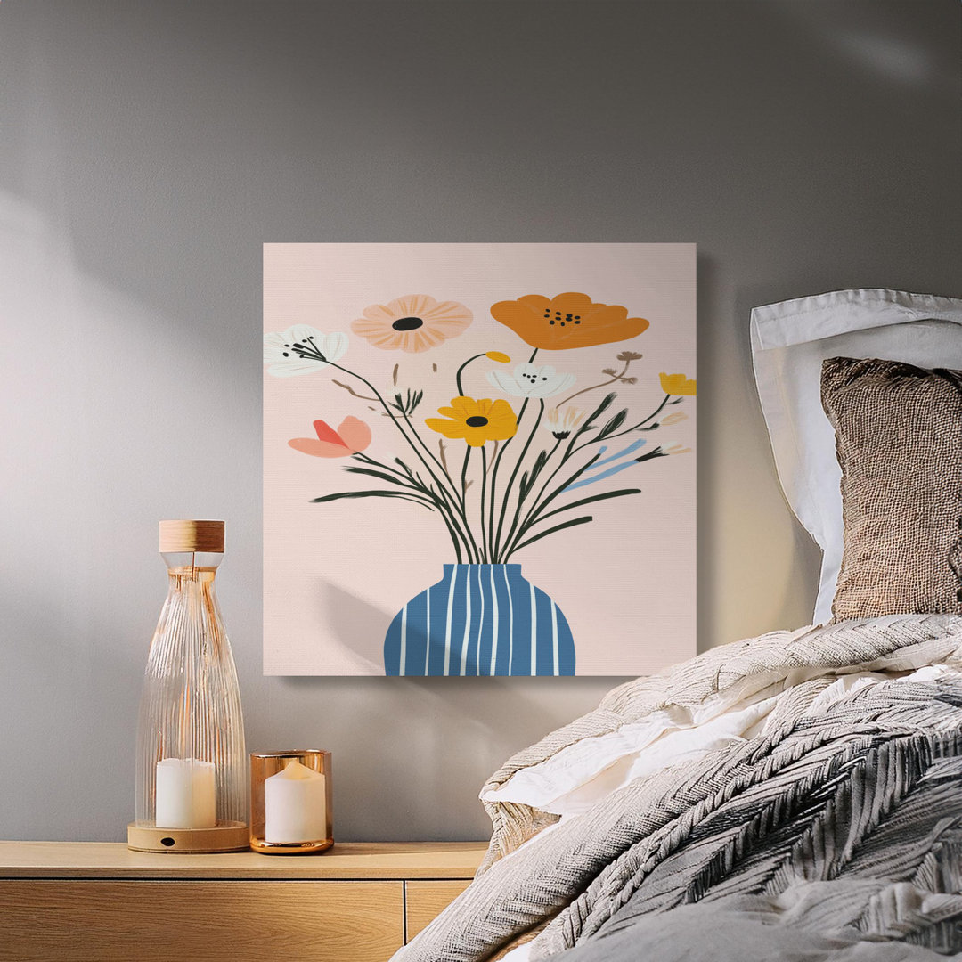 Floral Canvas Wall Art, Boho Flower Bouquet Print, Gallery Wrapped Canvas, Ready to Hang, Archival Quality, Modern Home Decor, Statement