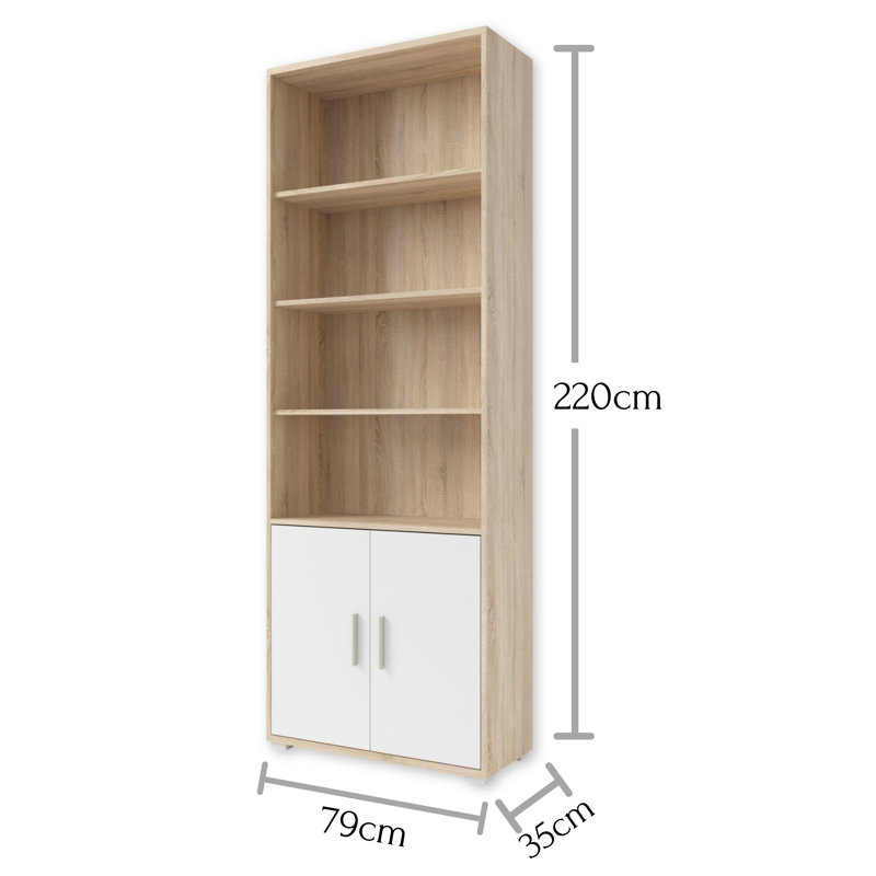 OFFICE LINE 220cm H x 79cm W Engineered Wood Standard Shelf Bookcase, Sonoma Oak/White