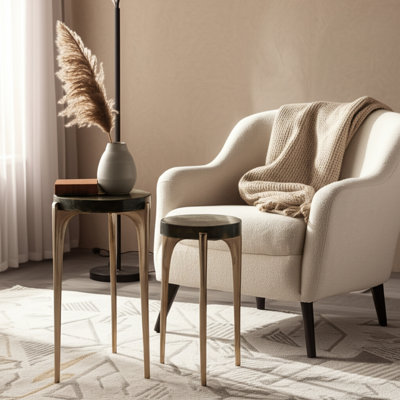 Modern Metal And Aluminum Accent Table Set With Sculpted Bases And Textured Round Tops - Set Of 2