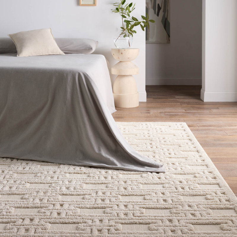 Rectangle Edita Geometric Machine Woven Area Rug in Cream, Rectangle 9'2" x 11'9"