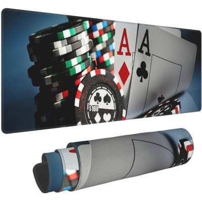 Tapis de souris XXL à motif de jetons de jeu, tapis de bureau de jeu, base en caoutchouc antidérapante et bords cousus résistants pour le travail et les loisirs, 40 x 90 cm