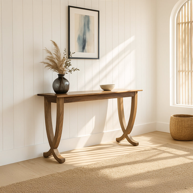 Solid Walnut Console Table with Curved Legs, Entryway Accent Table