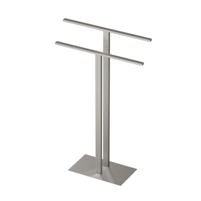 Floor Standing 32.50"H 2 Level Towel Holder with Weighted Base | Double T - Shape Towel Rack For Bathroom