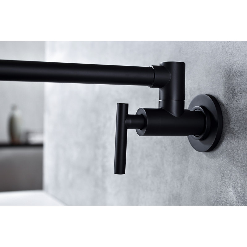 Wall Mounted Folding Pot Filler Faucet In Matte Black, Brass, 360 Rotatable For Kitchen, Double Handles Convenient Water Flow And Dripping Control, Surface Treated To Corrosion Black Mounted, Brass