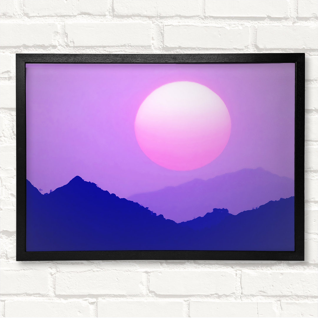 Huge Sun Over The Mountain Tops Purple - Closed Corner Frame Kunstdrucke auf Holz