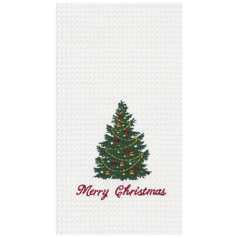 Torchon 100% coton tissé gaufré «Merry Christmas»