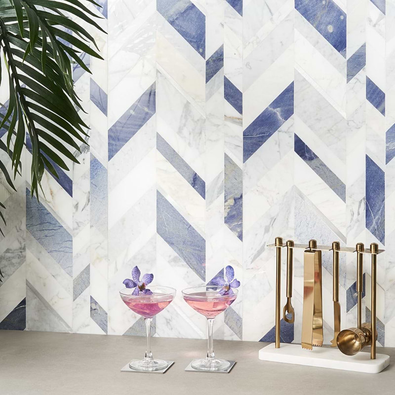 Amari Polished Marble And Aluminum Mosaic, Azur
