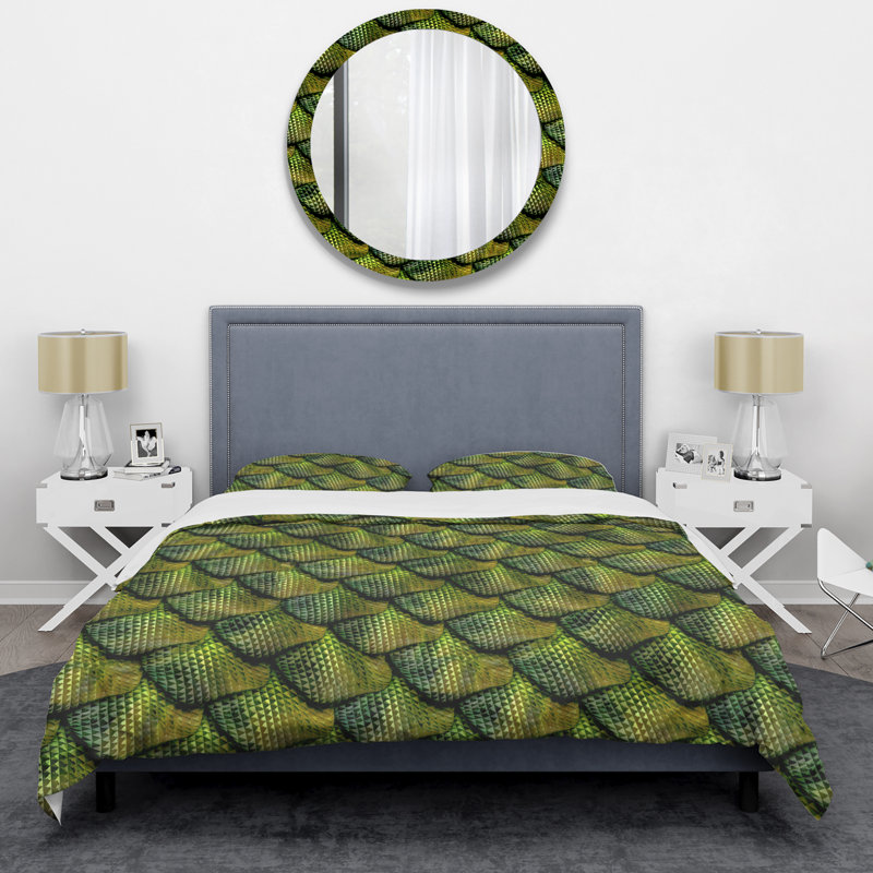 Ensemble de housse de couette en microfibre vert / noir 2 pièces, Housse simple et 1 taie décorative