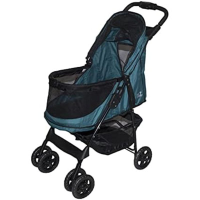 Poussette pour animaux No Trails Happy Trails pour chats / chiens, entrée sans fermeture à glissière, pliage facile avec doublure amovible, sangle de sécurité, panier de rangement + porte-gobelet, 3 couleurs New Emerald