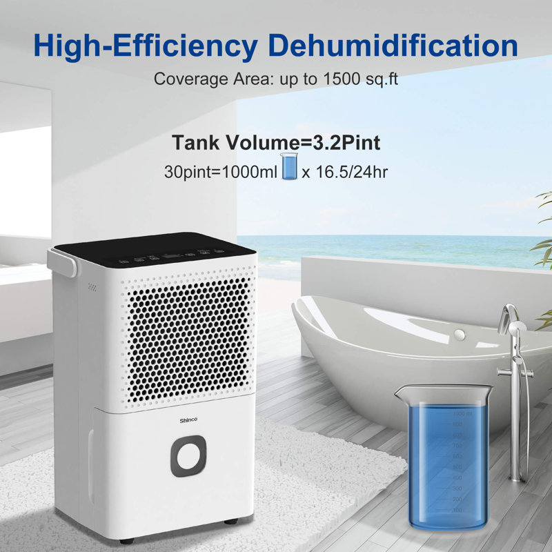 Shinco 30-Pint White Portable Dehumidifier with Air Purifier
